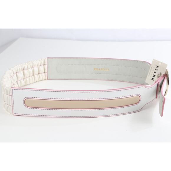 White Leather Elastic Waist Belt Size L Stretch High Waist Cinch Accessory Chic main image 10